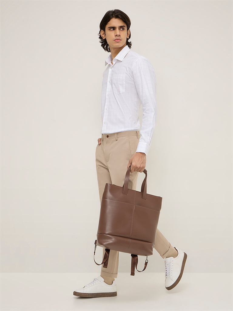 WES Formals White Checkered Relaxed-Fit Cotton Shirt