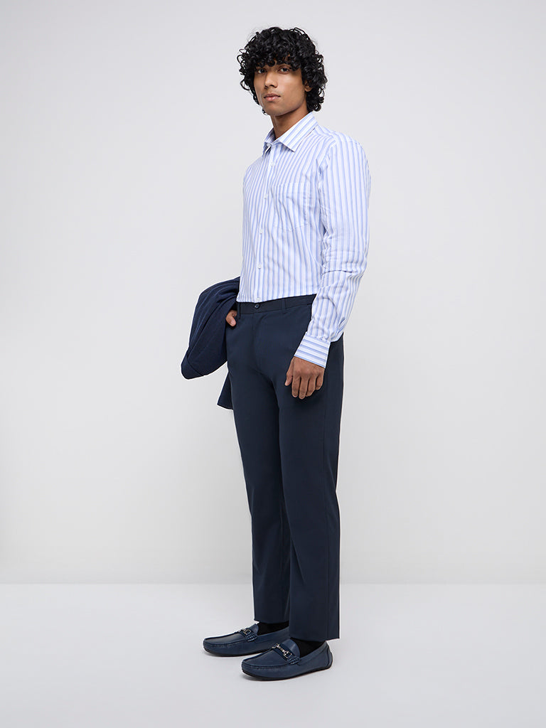 WES Formals White Striped Relaxed-Fit Cotton Shirt