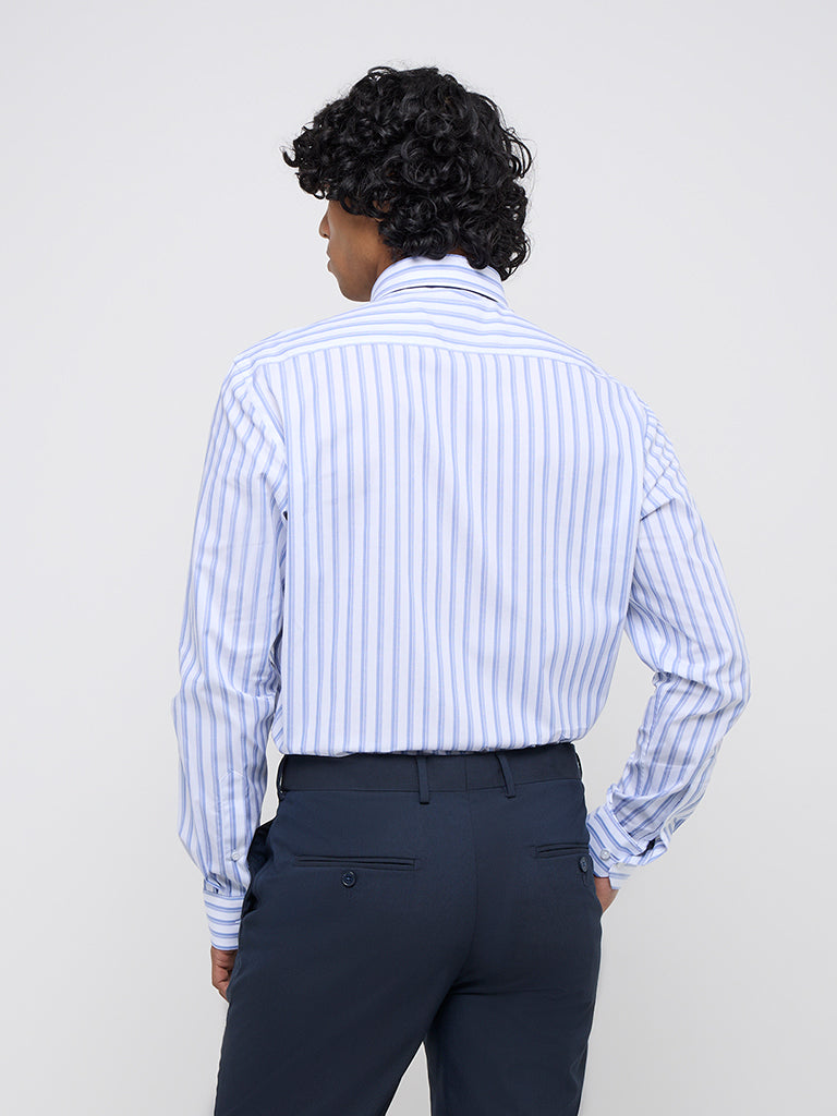WES Formals White Striped Relaxed-Fit Cotton Shirt