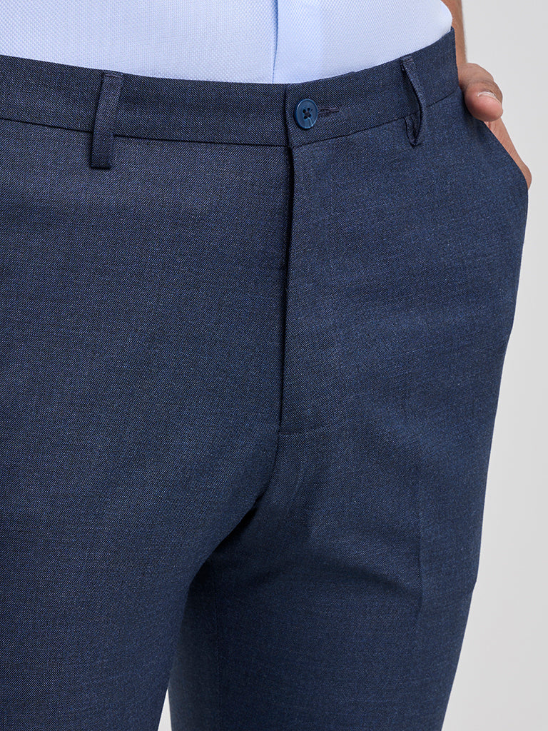 WES Formals Navy Carrot-Fit Mid-Rise Trousers