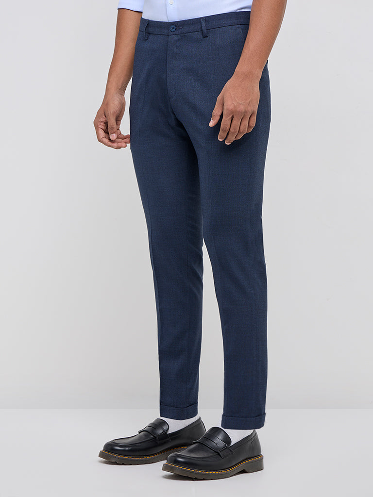 WES Formals Navy Carrot-Fit Mid-Rise Trousers