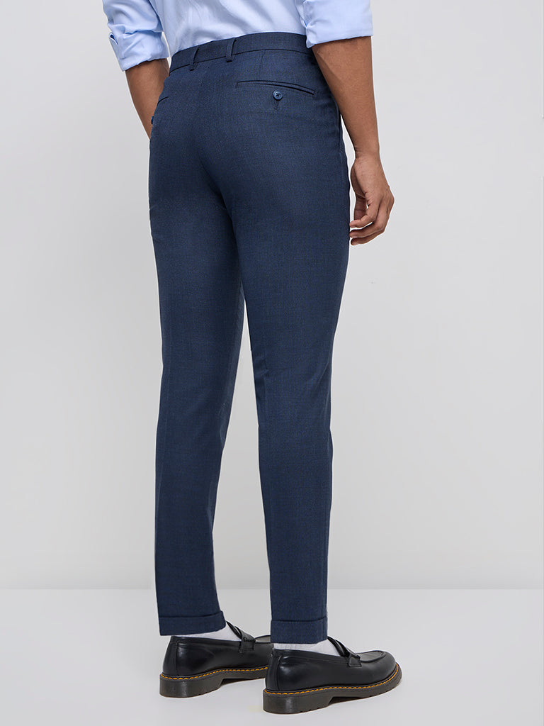WES Formals Navy Carrot-Fit Mid-Rise Trousers