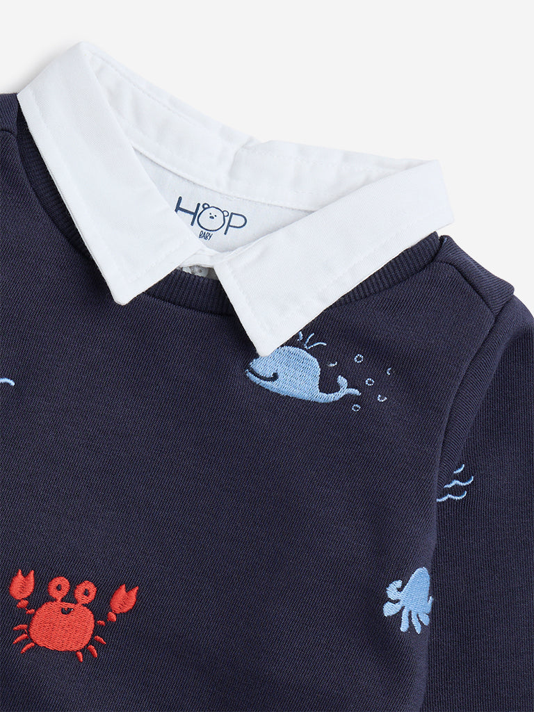 Westside HOP Baby Boy's Navy Sea-Themed Cotton-Blend Sweatshirt for Winter Wear Zoomed View