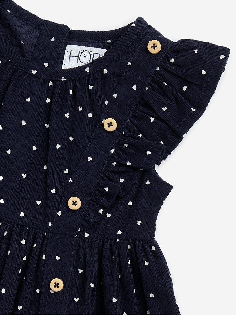 Westside HOP Baby Girl's Navy Heart Printed A-Line Cotton Dress for Casual Wear Zoomed View