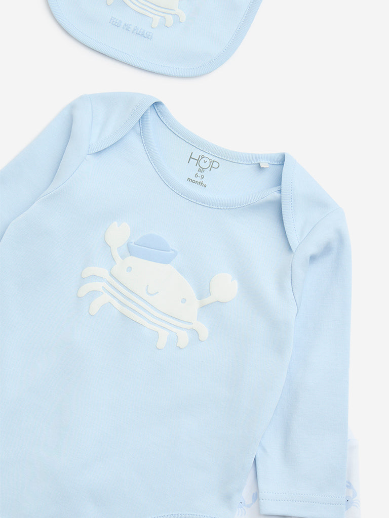Westside HOP Baby Boy's Blue Sea-Animal Cotton Rompers and Bib - Pack of 2 for Casual Wear Zoomed View