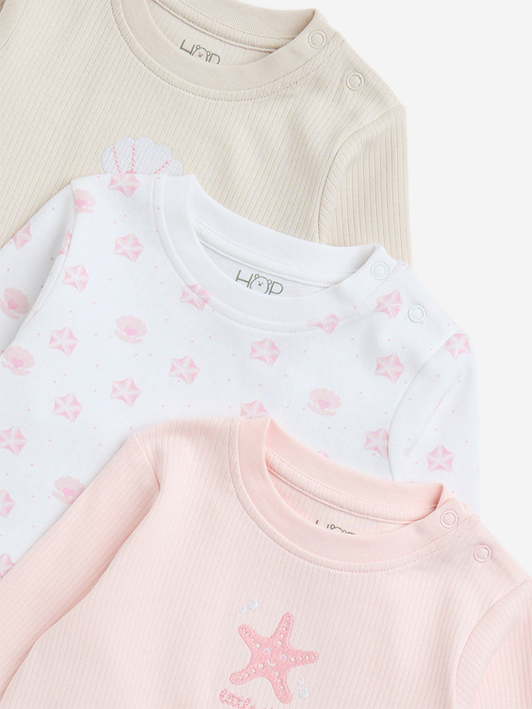 Westside HOP Baby Girl's Multicolour Printed Cotton T-Shirts - Pack of 3 for Casual Wear Zoomed View