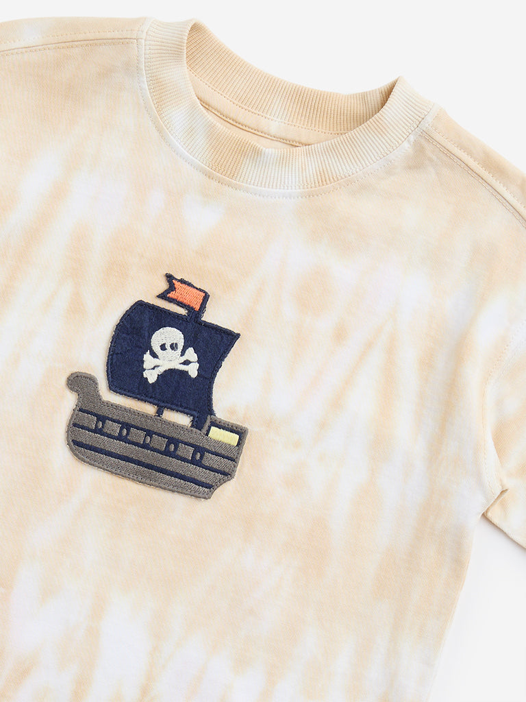 Westside HOP Kids Beige Tie-Dye Design Cotton T-Shirt for Casual Wear Zoomed View