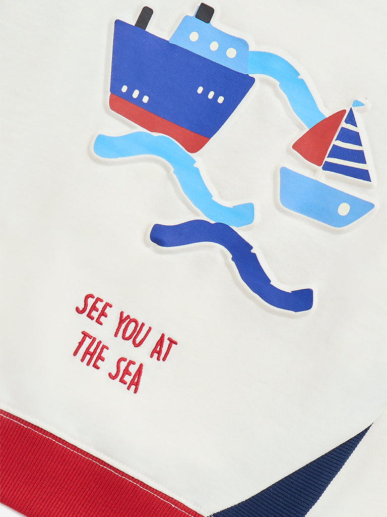 Westside HOP Kids Multicolour Sea-Inspired Cotton-Blend Sweatshirt for Winter Wear Zoomed View