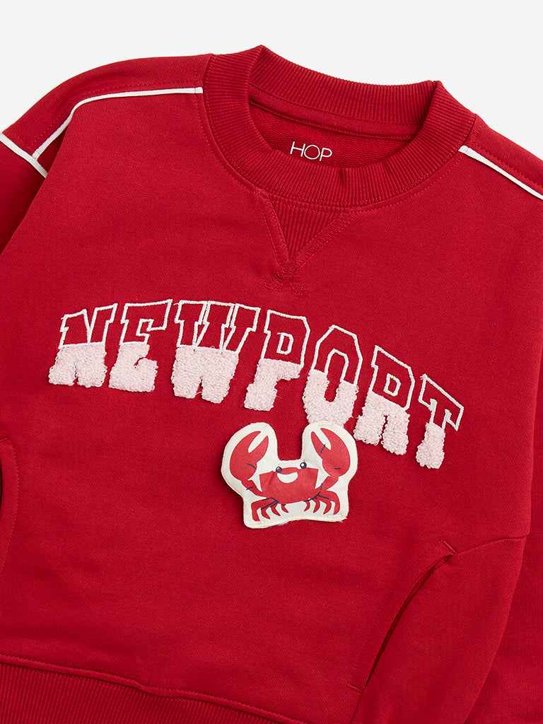 Westside HOP Kids Red Text Design Cotton Sweatshirt for Winter Wear Zoomed View