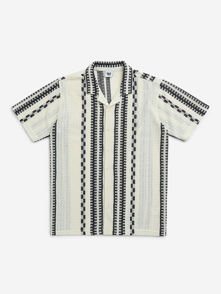 Y&F Kids Off-White Knitted Resort-Fit Cotton-Blend Shirt