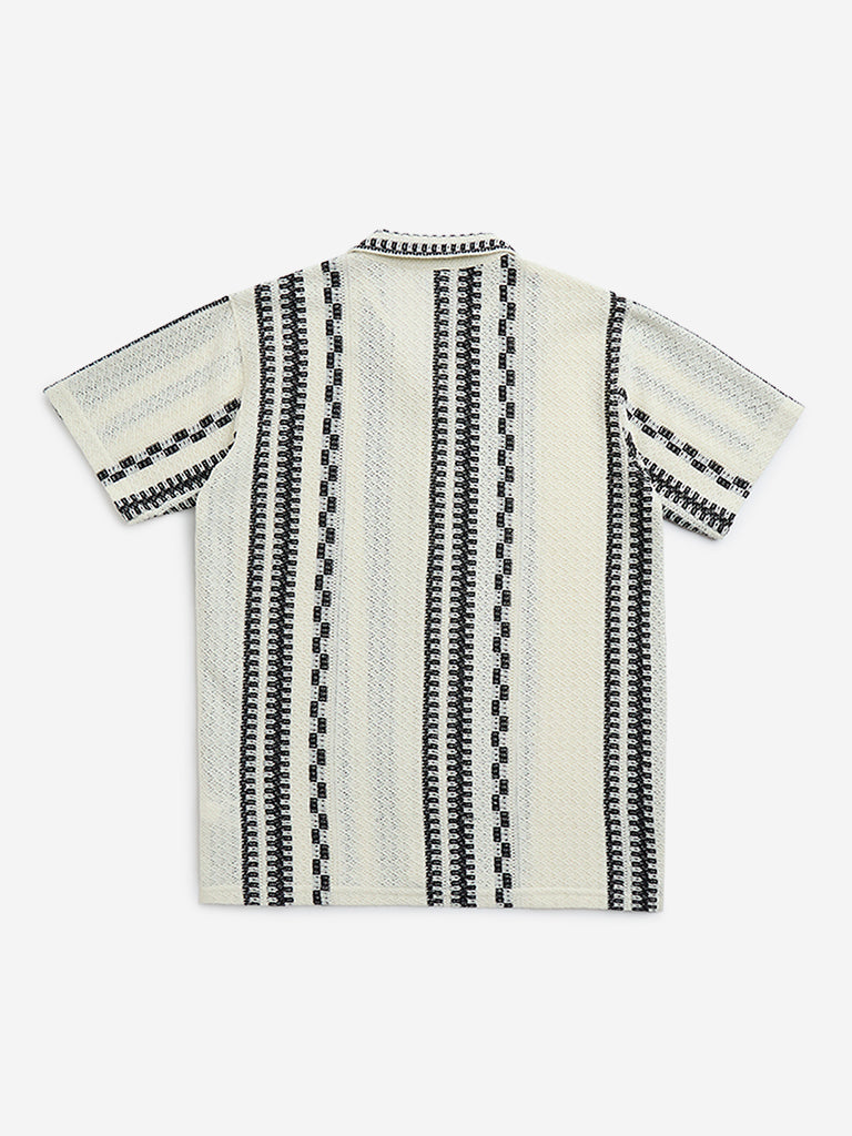 Y&F Kids Off-White Knitted Resort-Fit Cotton-Blend Shirt