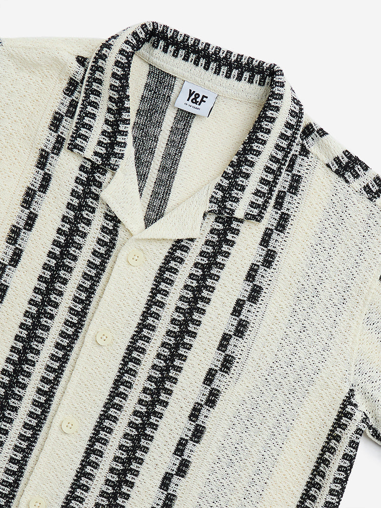 Y&F Kids Off-White Knitted Resort-Fit Cotton-Blend Shirt