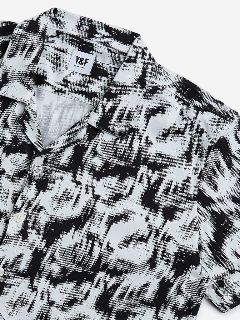 Westside Y&F Boy's Black Abstract Design Resort-Fit Shirt for Casual Wear Zoomed View