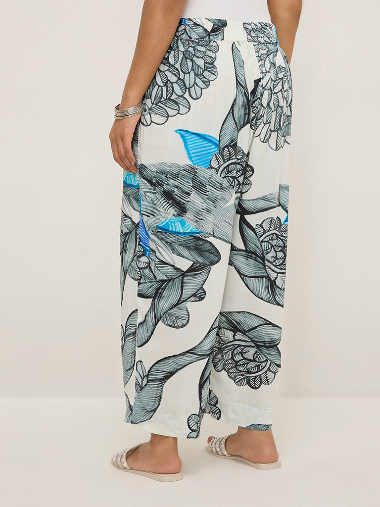 Diza White Gond Printed Ethnic Pants