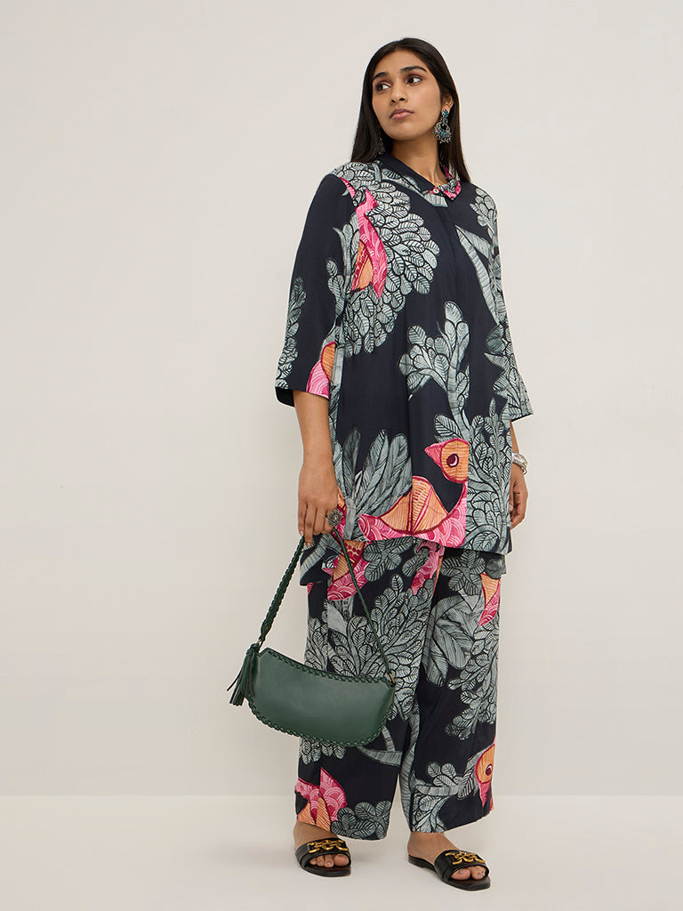 Diza Black Gond Printed High-Low Ethnic Tunic