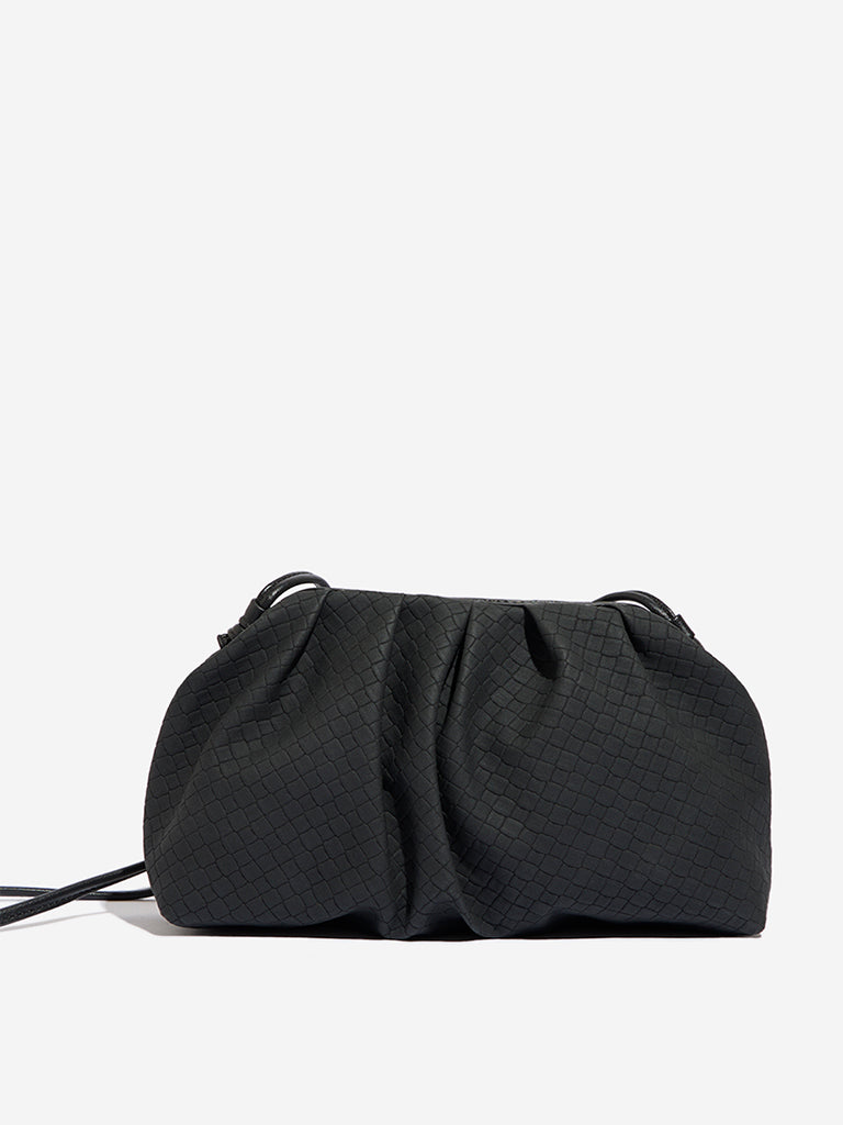 Westside Black Textured Pleated Sling Bag