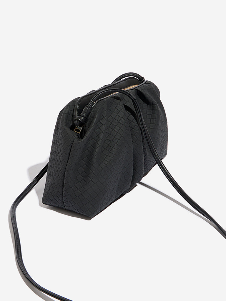 Westside Black Textured Pleated Sling Bag