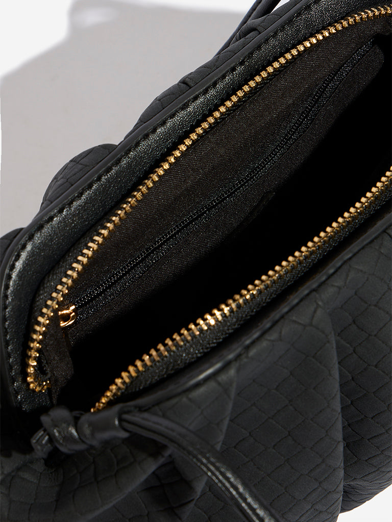 Westside Black Textured Pleated Sling Bag