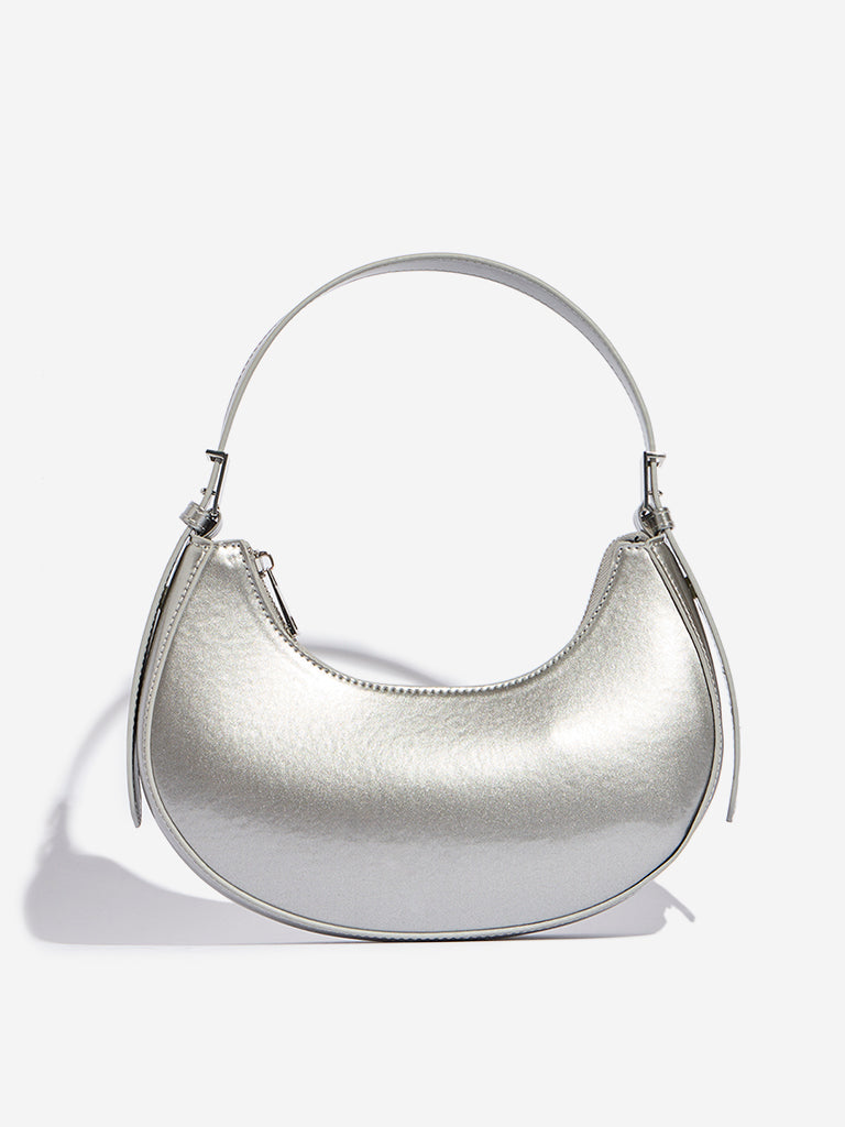 Buy Westside Accessories Silver Glossy Baguette Bag from Westside