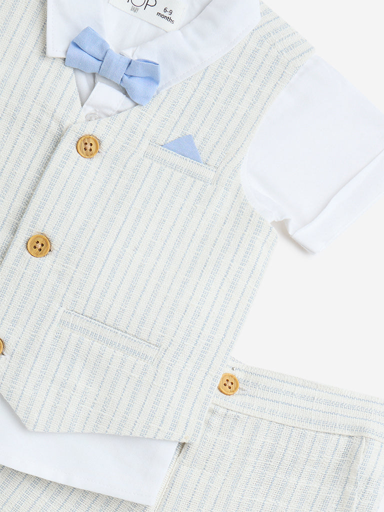Westside HOP Baby Boy's White Cotton Shirt, Waistcoat, Trousers & Bow Set for Casual Wear Zoomed View