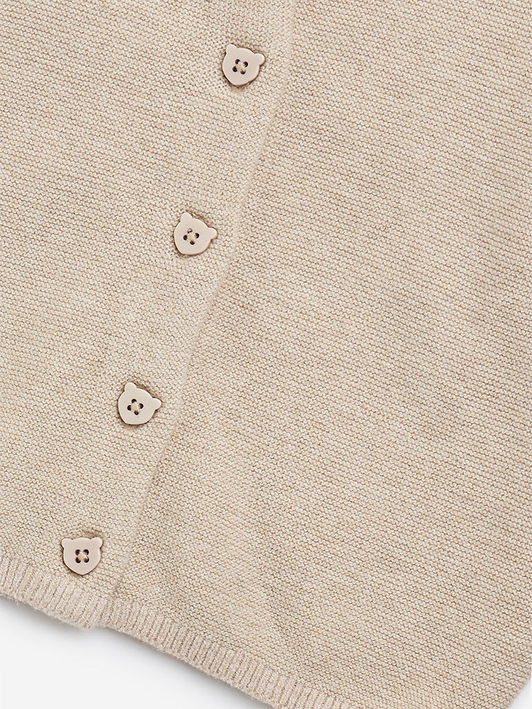 Westside HOP Baby Girl's Beige Knit-Textured Cotton Sweater for Winter Wear Zoomed View