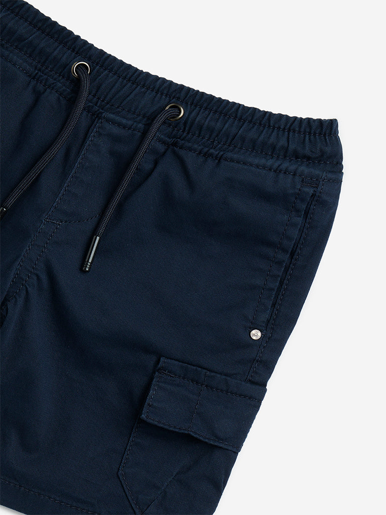 Westside HOP Kids Navy Cargo-Style Mid-Rise Shorts for Casual Wear Zoomed View