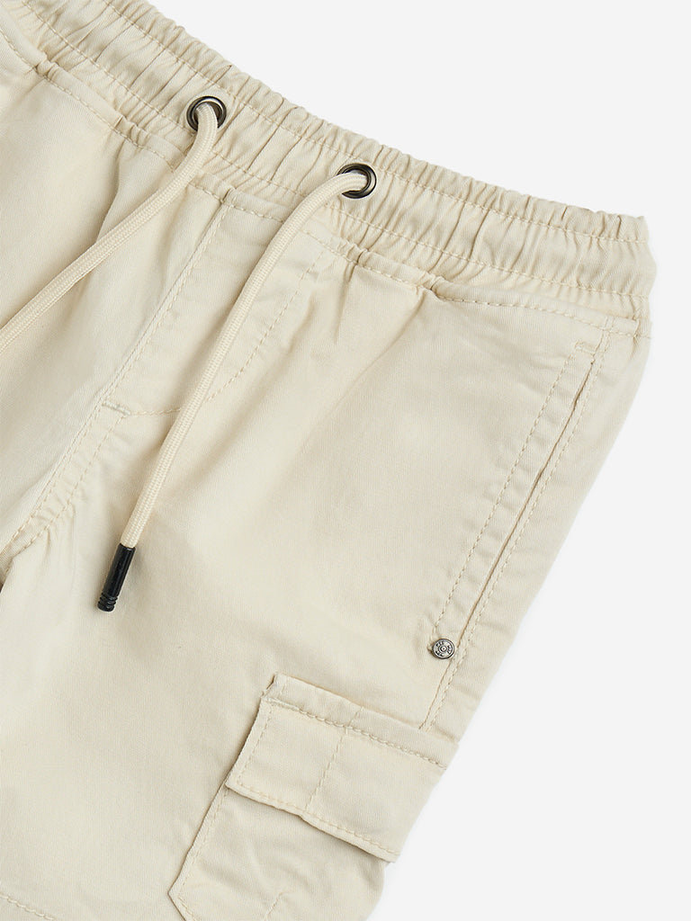 Westside HOP Kids Beige Cargo-Style Mid-Rise Shorts for Casual Wear Zoomed View