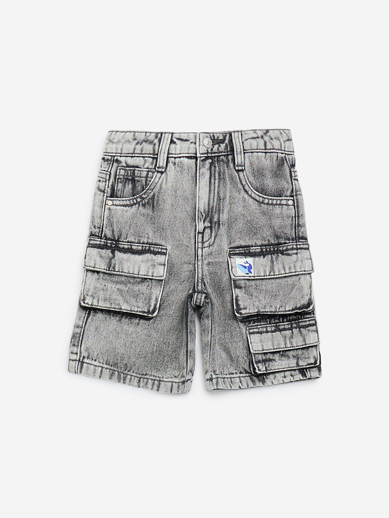HOP Kids Grey Mid-Rise Denim Shorts