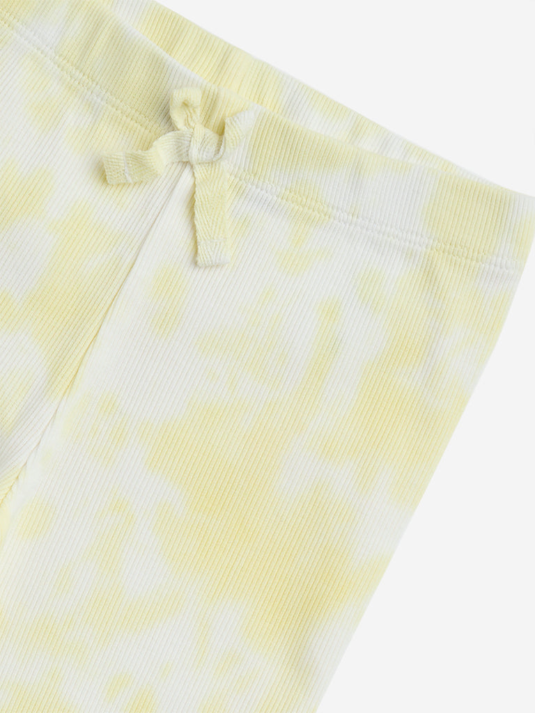 Westside HOP Kids Blue & Yellow Tie-Dye Cotton-Blend Leggings for Casual Wear Zoomed View