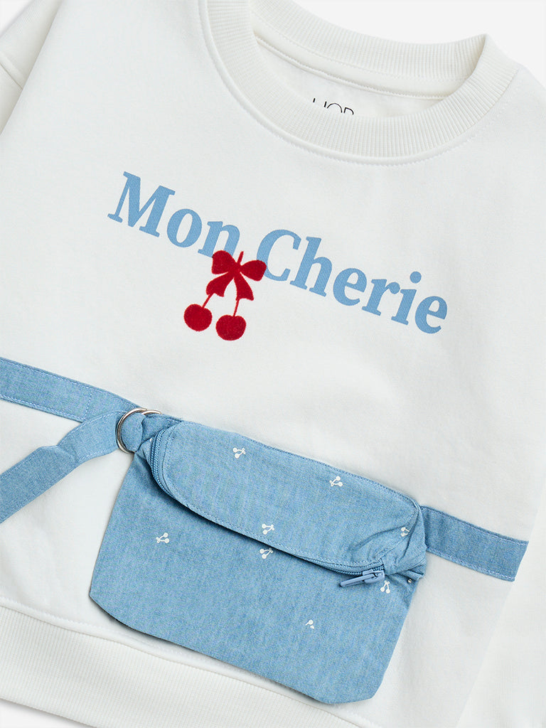 Westside HOP Kids White Printed Cotton-Blend Sweatshirt with Pouch for Winter Wear Zoomed View