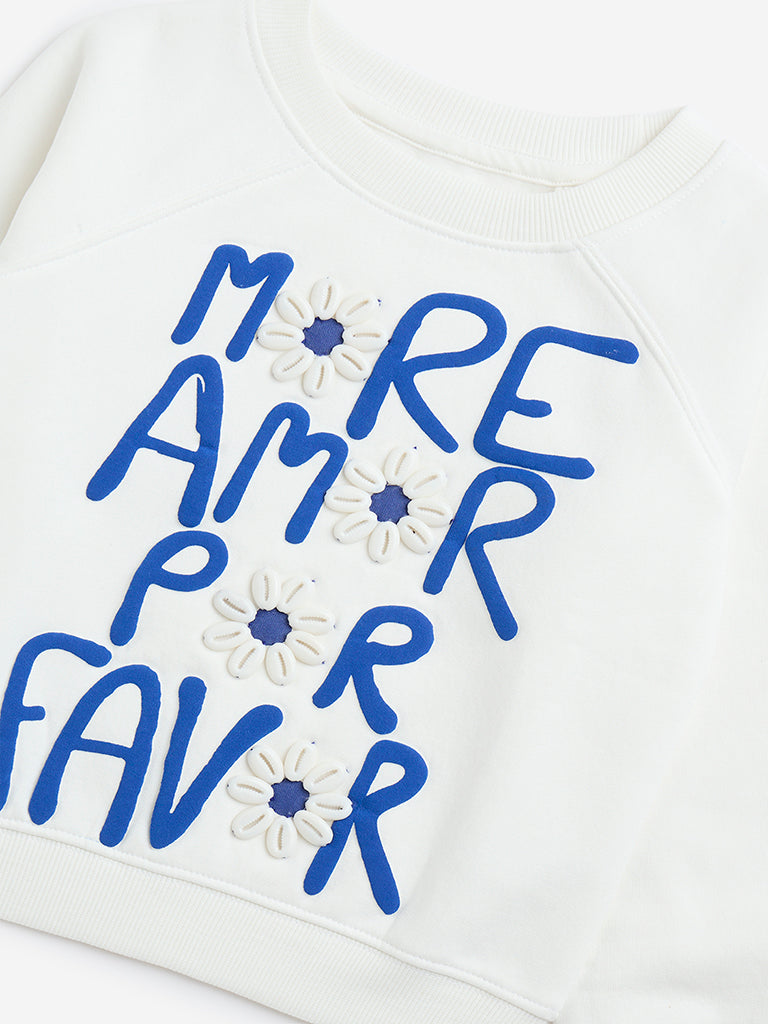 Westside HOP Kids Off-White Text-Detailed Cotton-Blend Sweatshirt for Winter Wear Zoomed View