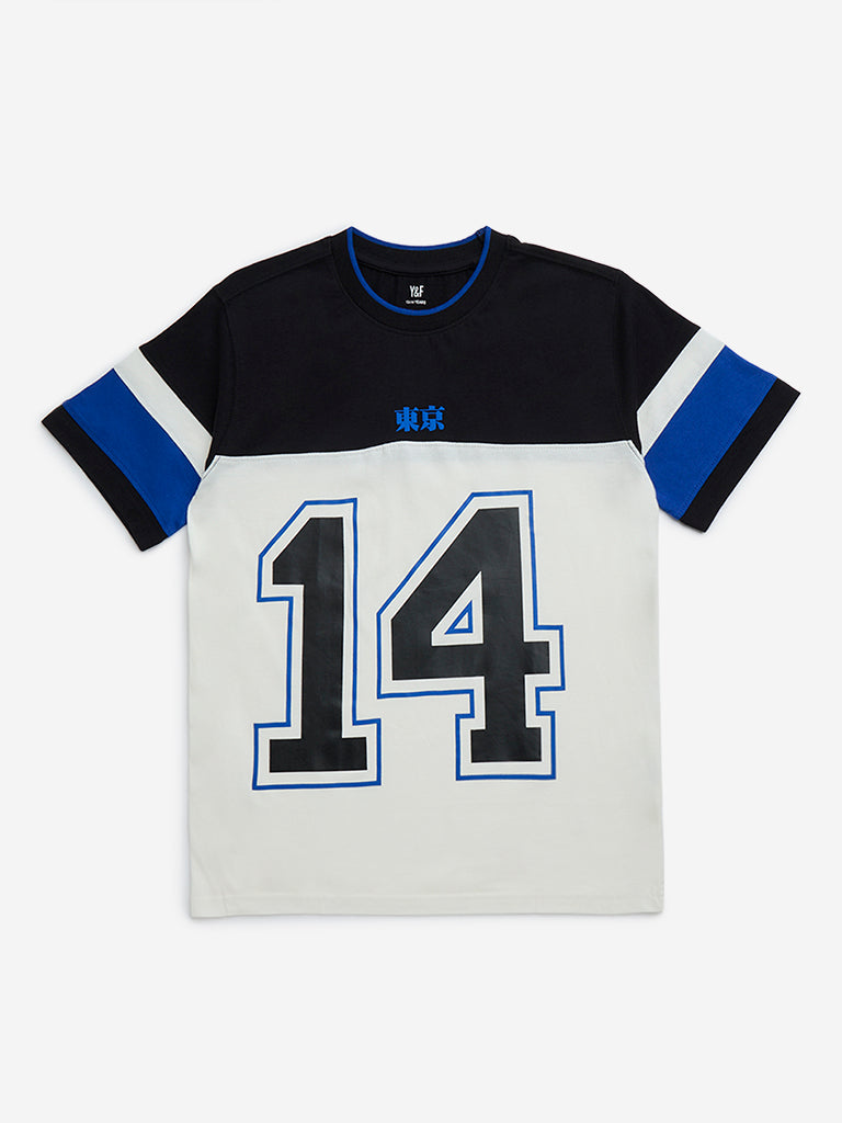 Y&F Kids Black Text Printed Cotton T-Shirt