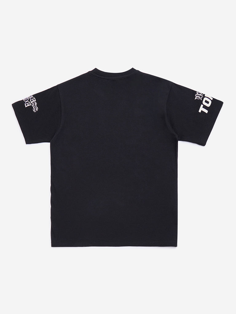 Y&F Kids Black Japanese Text Design Cotton T-Shirt