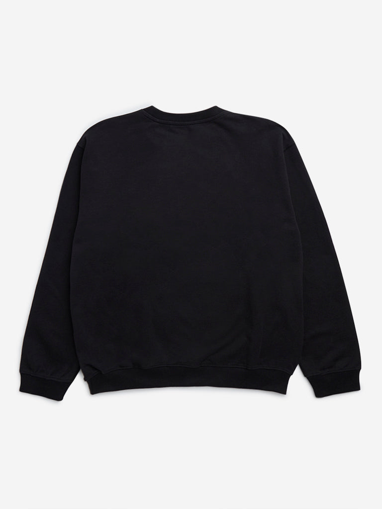 Y&F Kids Black Japanese-Text Printed Cotton Sweatshirt