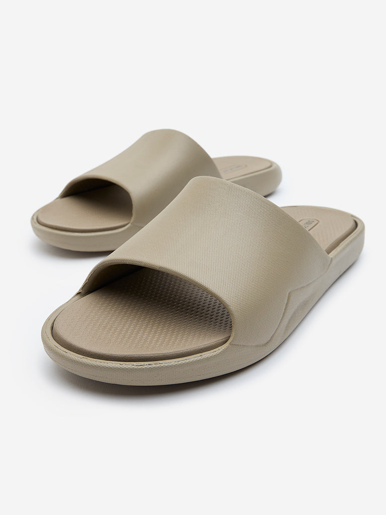 Westside SOLEPLAY Men's Taupe Solid Pool Slides for Casual Wear Zoomed View