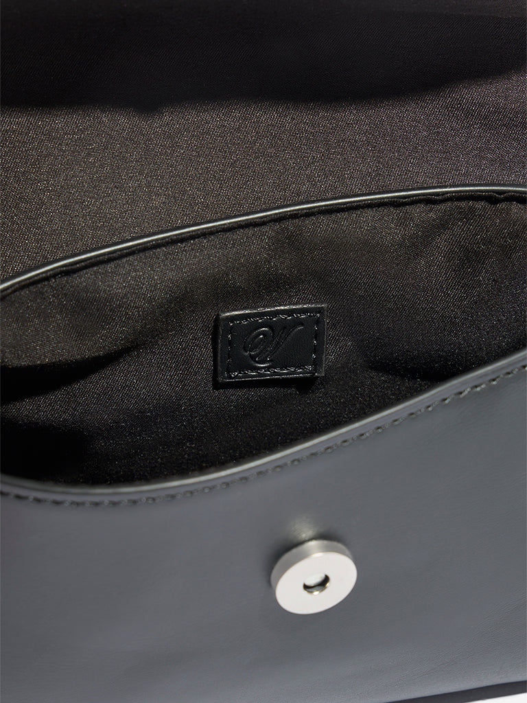 Westside Black Faux Leather Textured Sling Bag