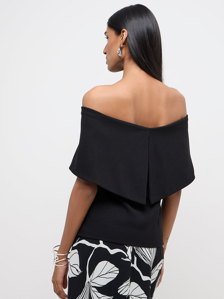 Westside Wardrobe Women's Black Off-Shoulder Top for Work Wear Work Wear Back View