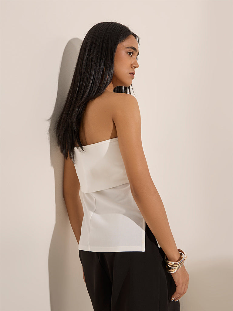 Westside Wardrobe Women's White Off-Shoulder Top for Work Wear Back View