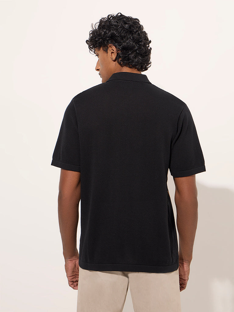 Westside Ascot Men's Black Pinstriped Relaxed-Fit Cotton Shirt for Casual Wear Back View