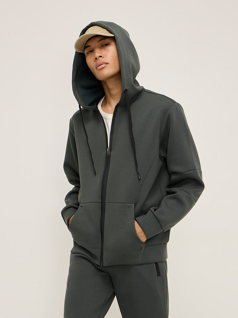 Studiofit Olive Solid Relaxed-Fit Hoodie1