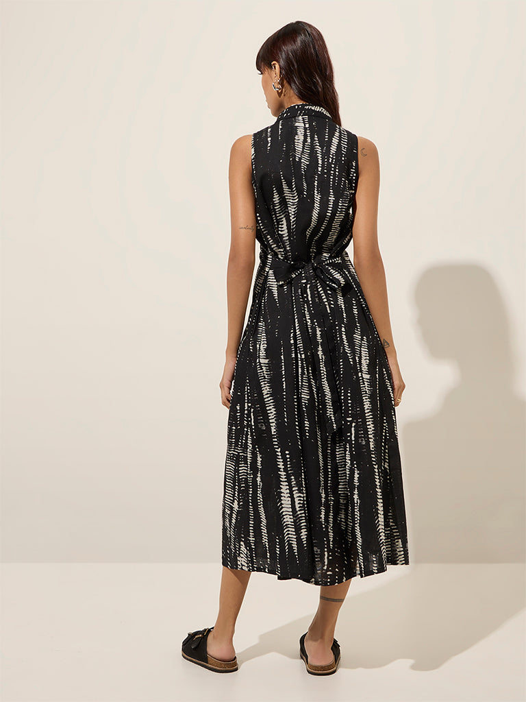 Westside Bombay Paisley Women's Black Printed Cotton A-Line Shirt Dress for Everyday Back View