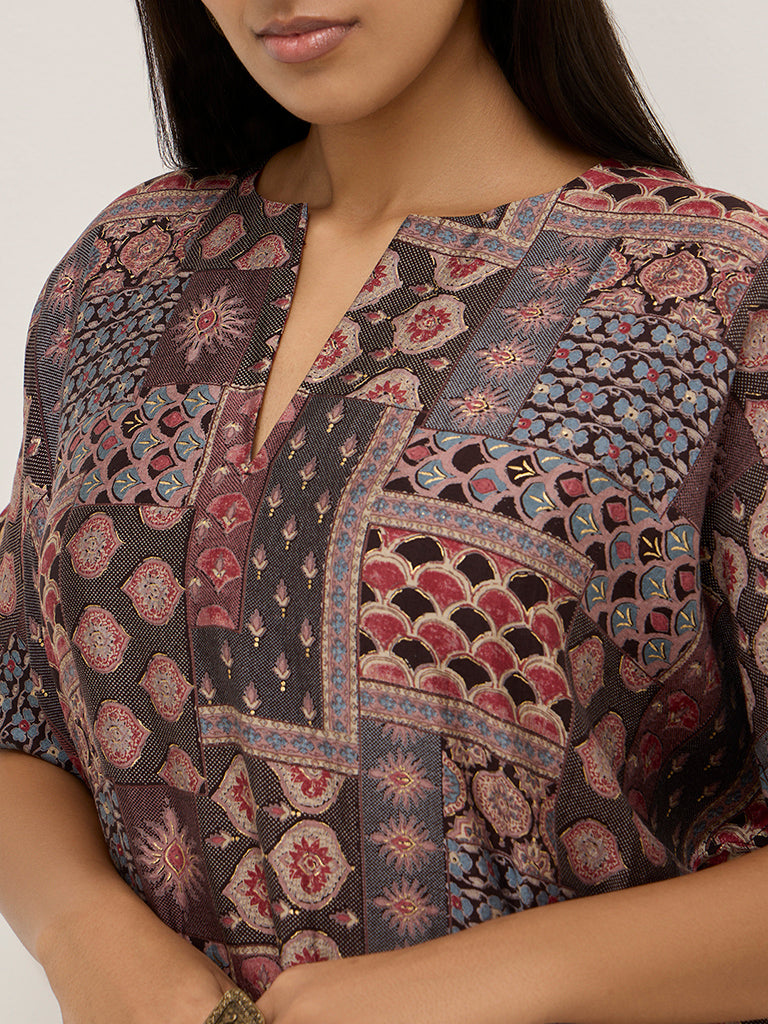 Diza Black Printed Straight Dress