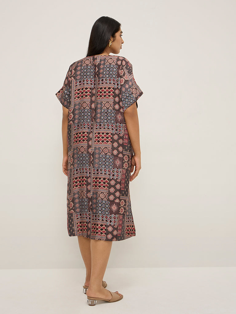 Diza Black Printed Straight Dress