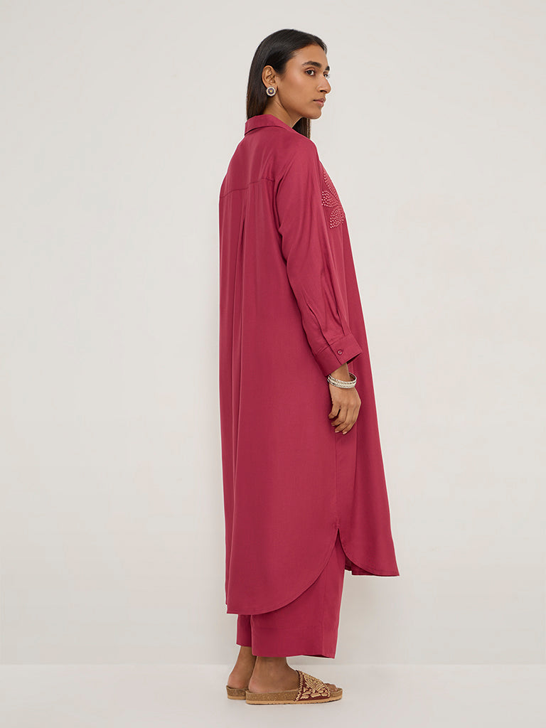 Utsa Magenta Floral Embellished A-Line Kurta