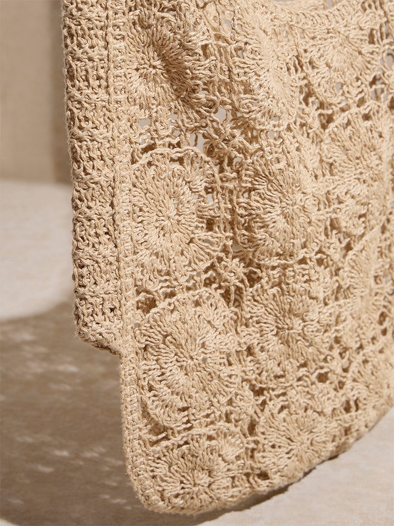 Westside Home Beige Crochet Knitted Bag