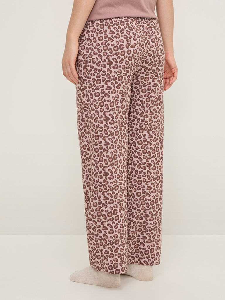 Wunderlove Brown Animal Print High-Rise Cotton Lounge Pants