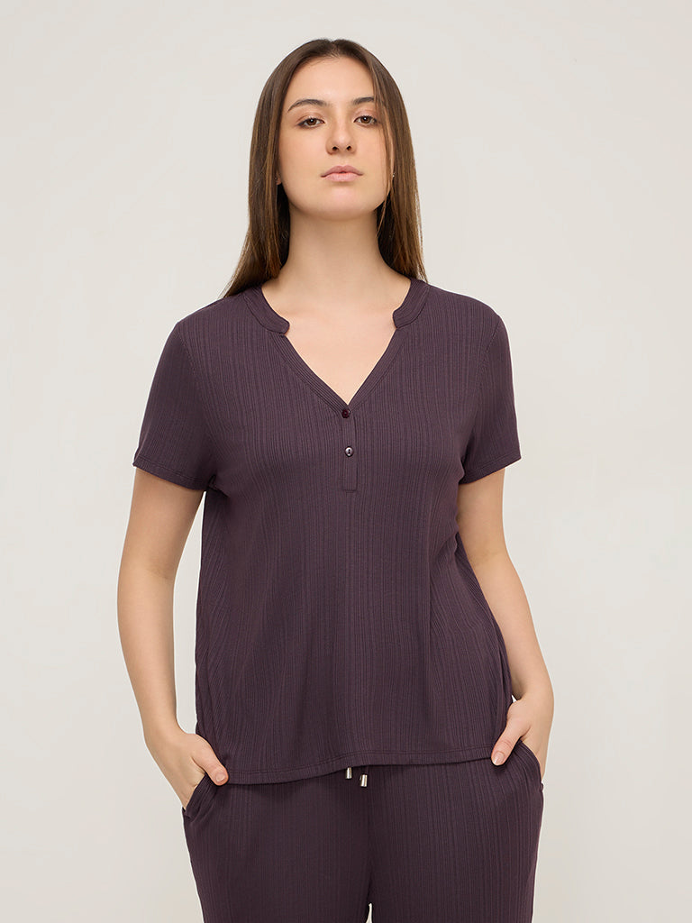 Wunderlove Purple Ribbed Modal Cotton Top