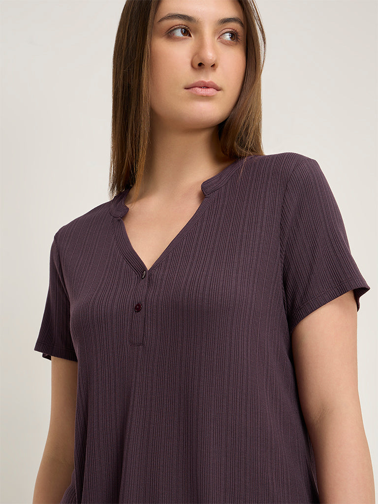 Wunderlove Purple Ribbed Modal Cotton Top