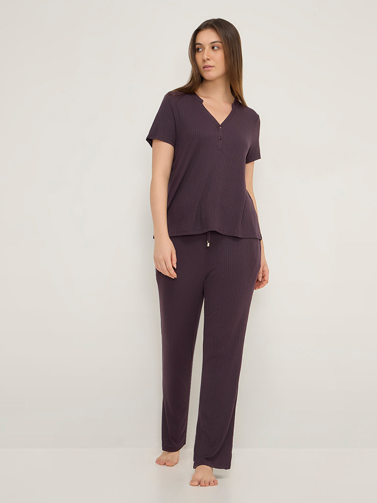Wunderlove Purple Ribbed Modal Cotton Top