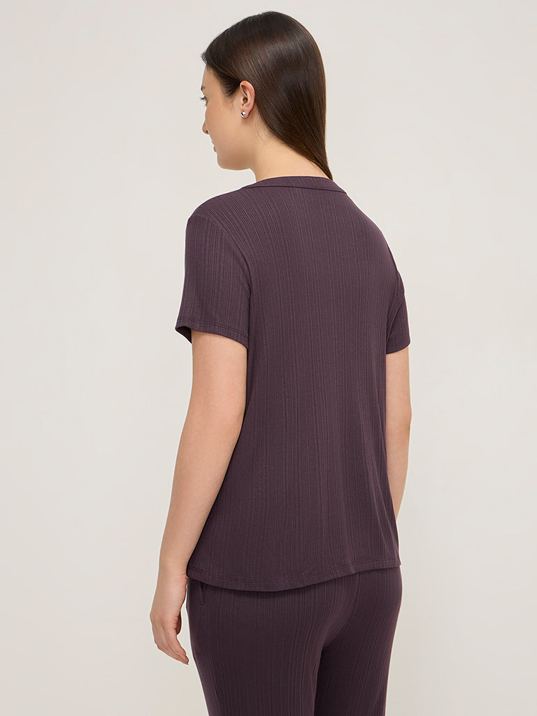 Wunderlove Purple Ribbed Modal Cotton Top